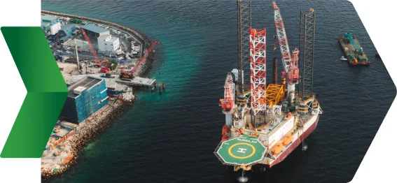 Plataforma offshore de extração de petróleo da indústria de óleo e gás.