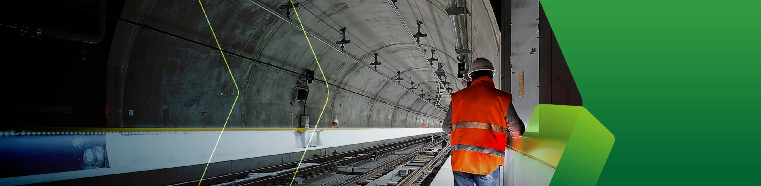 Profissional realizando manutenção nos trilhos de um metrô ilustrando as concessões e PPPs da Horiens.